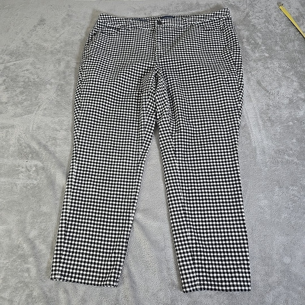 Talbots Pants Womens 18WP Black White Gingham Velour Pockets High Straight Leg